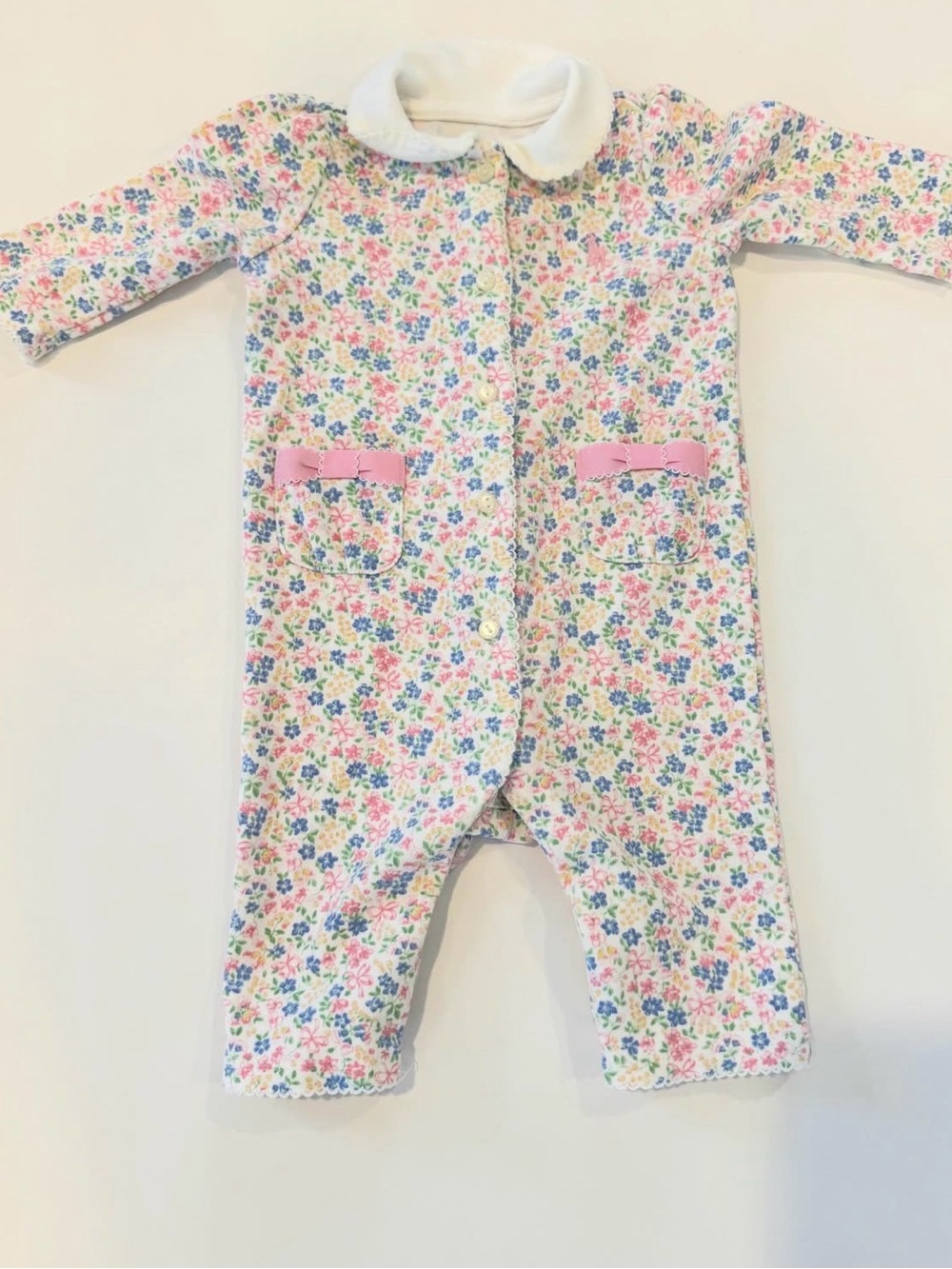 Baby Floral One-Piece with White Collar and Pink Accents
